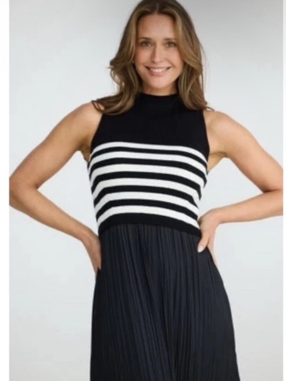 Lucky Brand Mixed Media Striped Pleated Maxi Dress NWOT Small